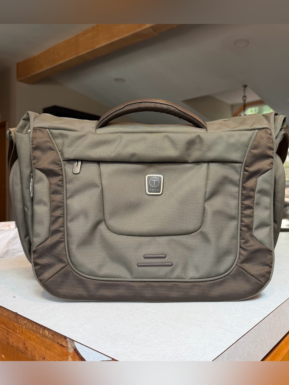 T-Tech by Tumi Ballistic Nylon Laptop Messenger Bag in Olive and Brown